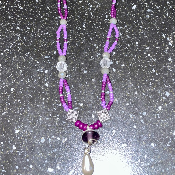 Handmade Bohemian Style Purple Choker or Fancy Collar w New & Upcycled Beads - Picture 5 of 6